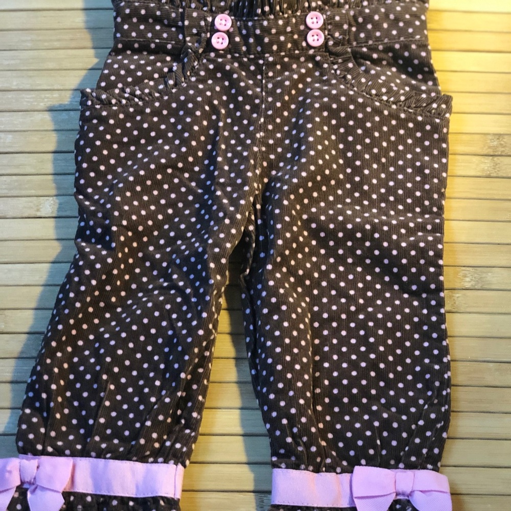 Pink and brown polka dot pants - baby girl
